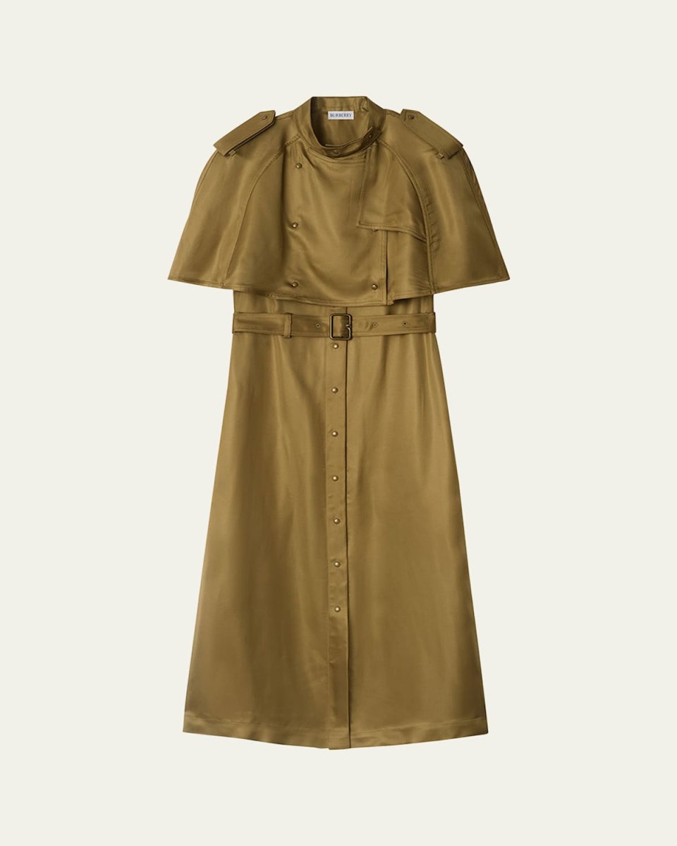 Belted Cape Viscose Trench Dress